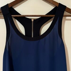 EXPRESS| Stylish Navy Blue/Black Silky Sleeveless Tank Top w/Zipper Detail Sz S
